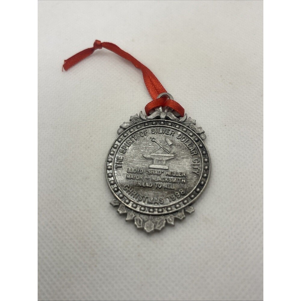 1998 Silver Dollar City Pewter Christmas Ornament Lloyd Shad Heller Blacksmith